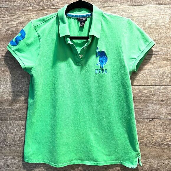 Girls U.S. Polo ASSN Green button Collar Shirt Sz XL - Picture 1 of 4